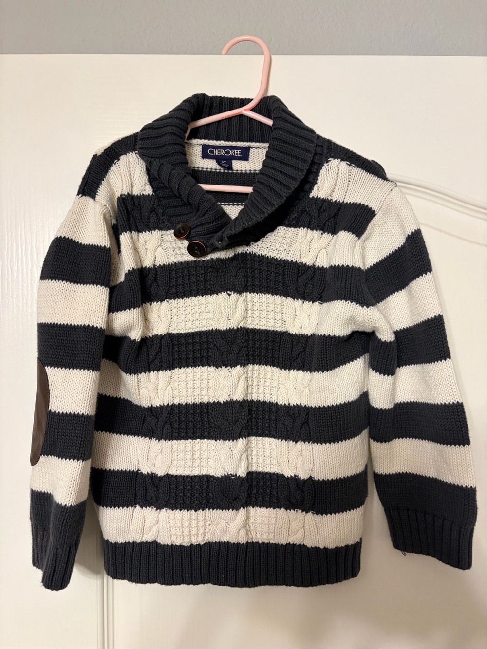 Cherokee Black & White Striped Shawl Collar Kids Cardigan